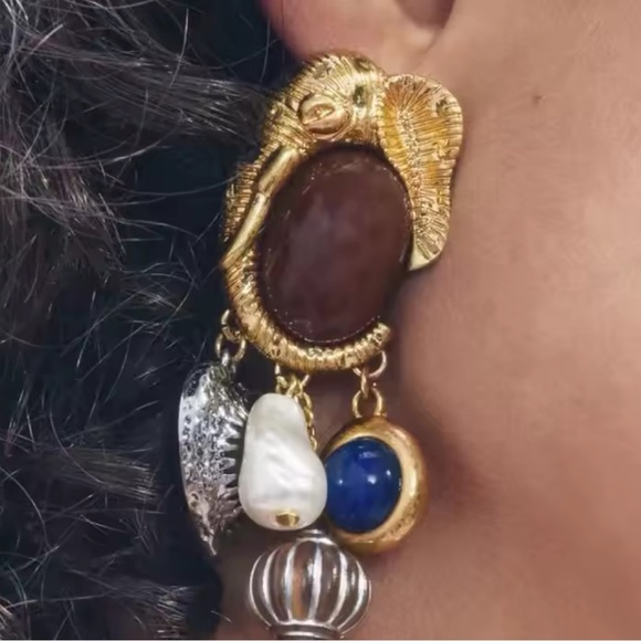 Zara Retro Imitation Pearl Round Geometric Tassel Pendant Earrings - Picture 5 of 7